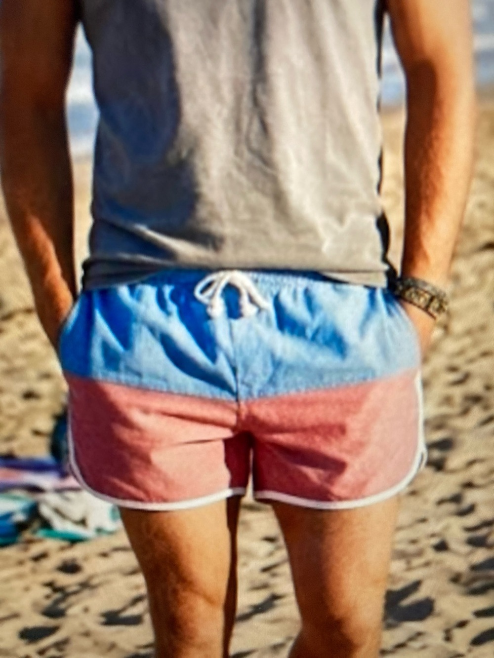 Retro 70s Colorblock Chubbies Swim Trunks Shorts Dolphin Hem Red Blue S612